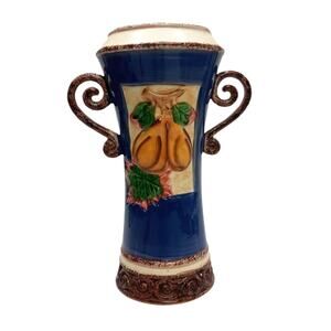 Blue Yellow Fruit Vase 11" Charleston Style Handcrafted Decor